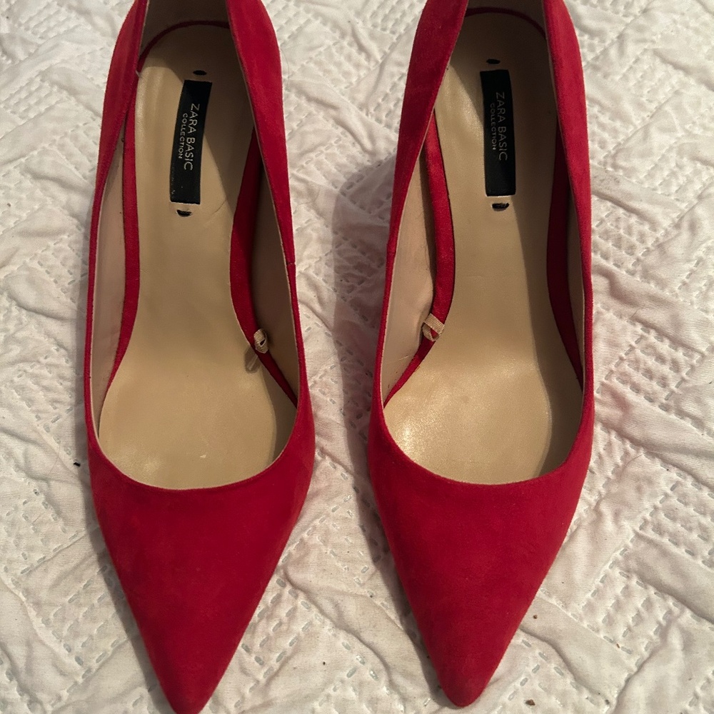 Zara Basic Red Suede Heels 7.5